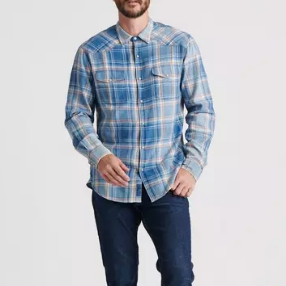 Men's Blue Plaid Button-Up Shirt